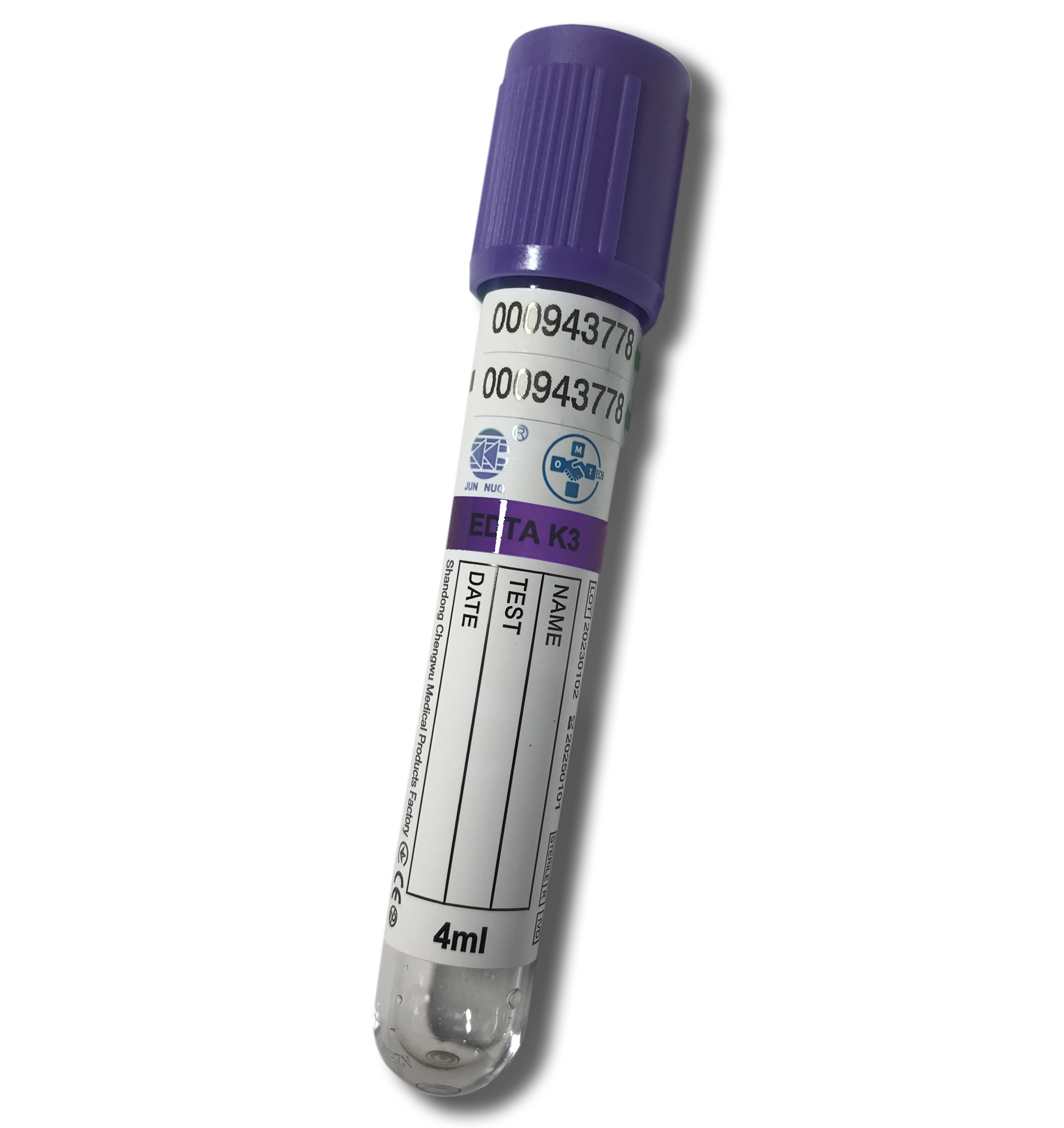Пробірка 1/2/3/4 мл, К3 ЕДТА вакуумна для забору крові 13*75 мм, стерильна з бузковою кришкою - 100 шт. 