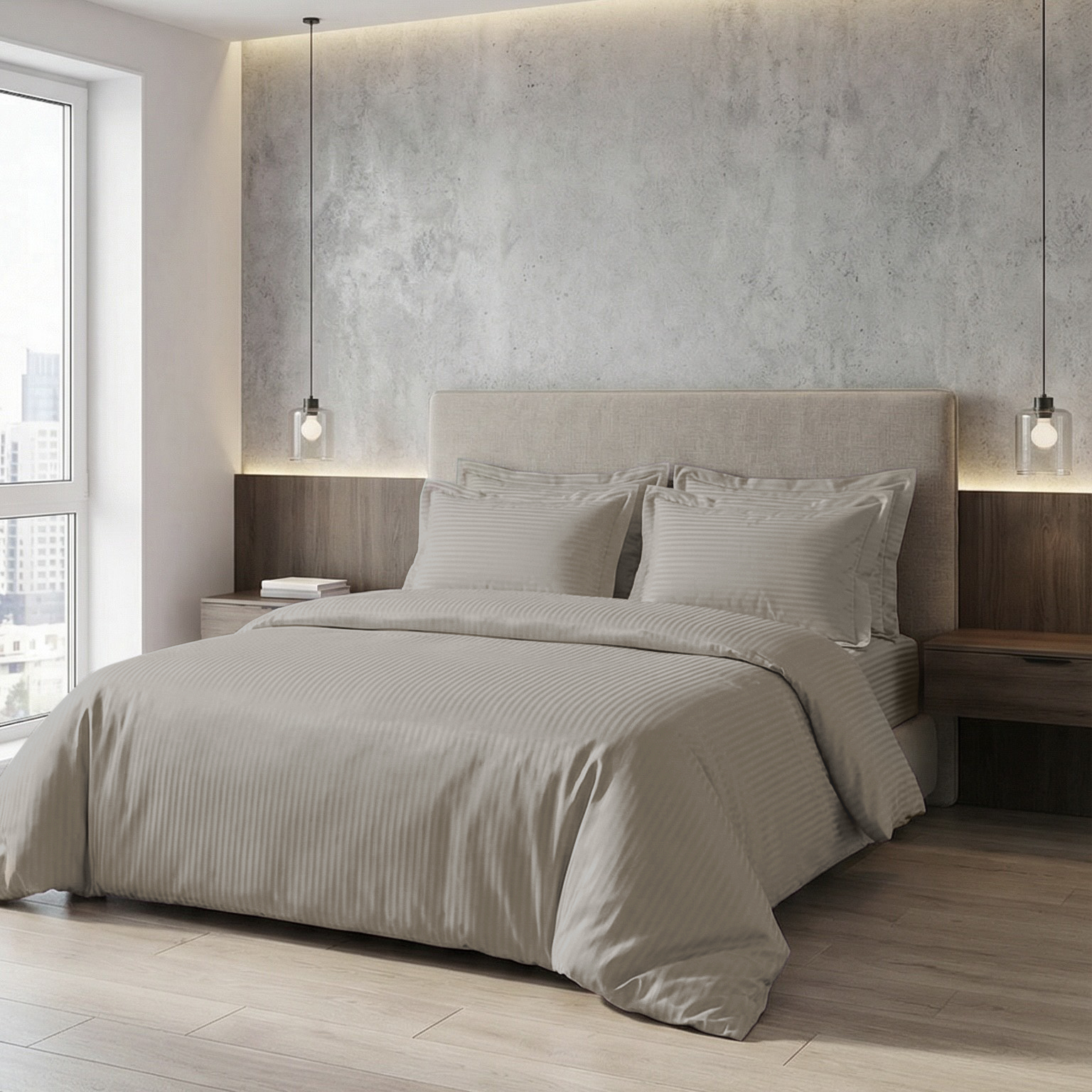 Постільна білизна з страйп - сатину, колір Smoky Nud