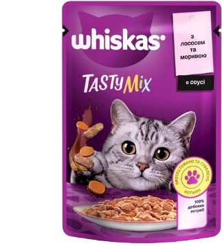 Вологогий корм для котів Віскас (Whiskas) TastyMix Лосось, Морква, 85 г