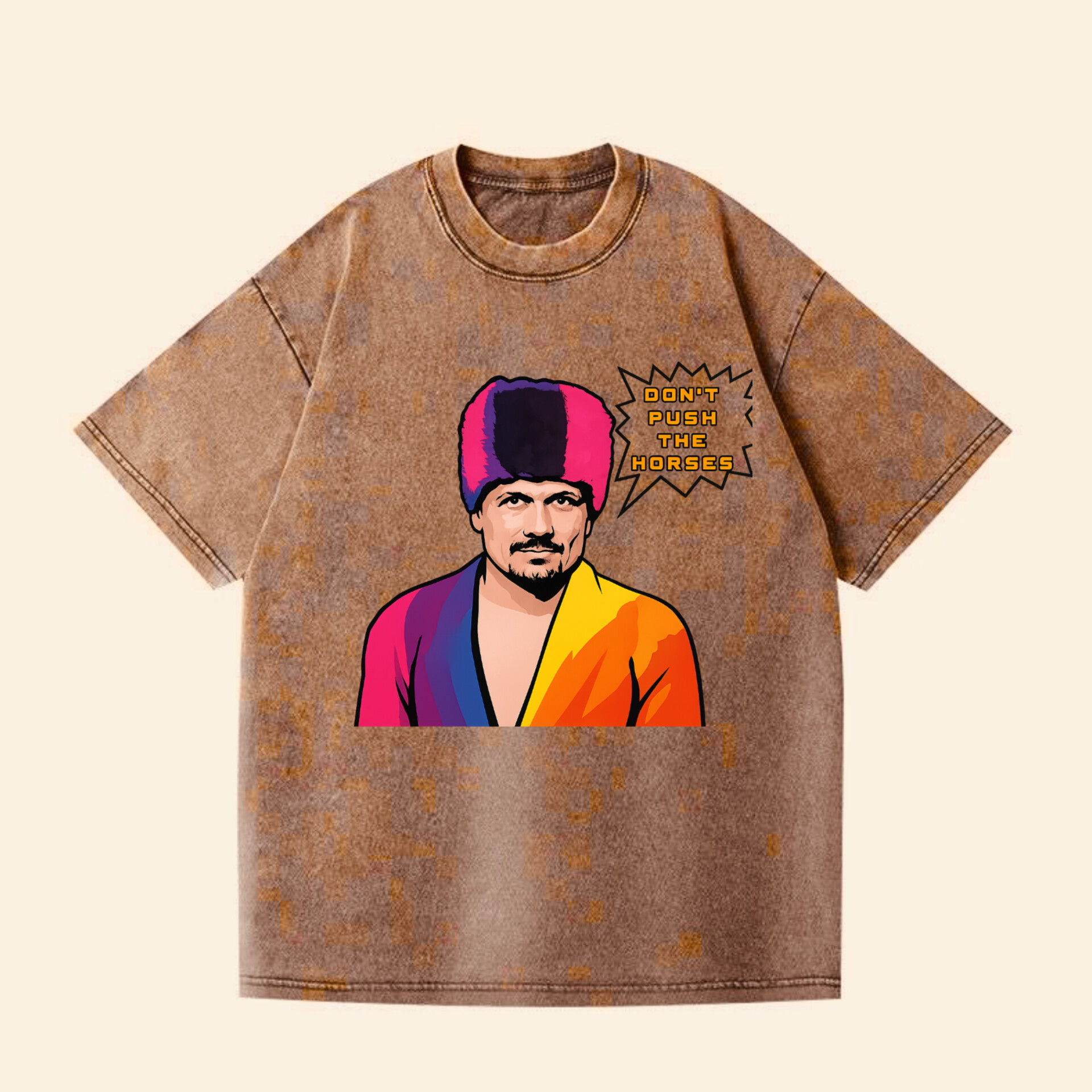 ФУТБОЛКА ОВЕРСАЙЗ КОРИЧНЕВА ВАРЕНА З ПРИНТОМ 