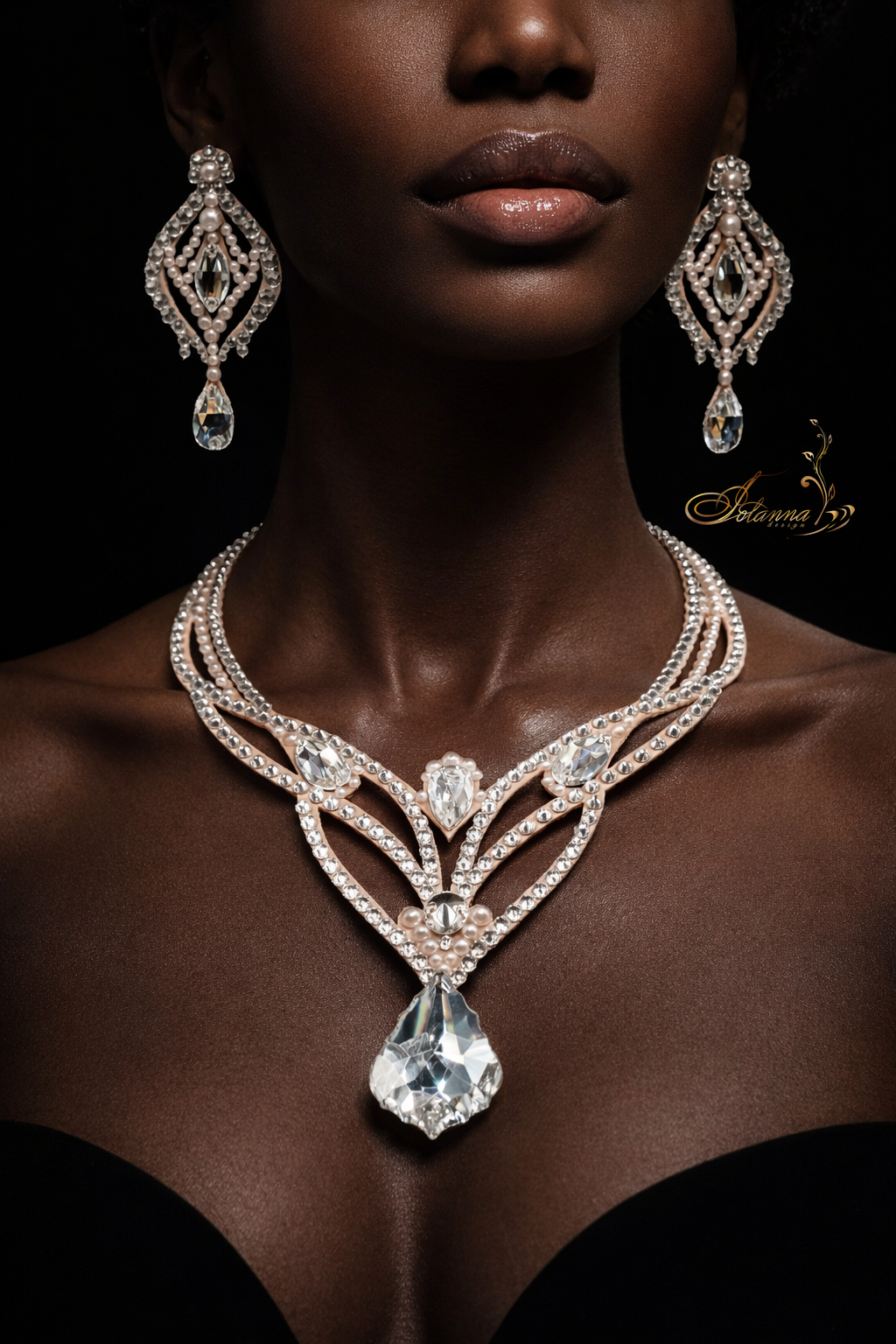 Rhinestone Crystal Ballroom Dance Jewelry Set: Oriental Necklace & Earrings