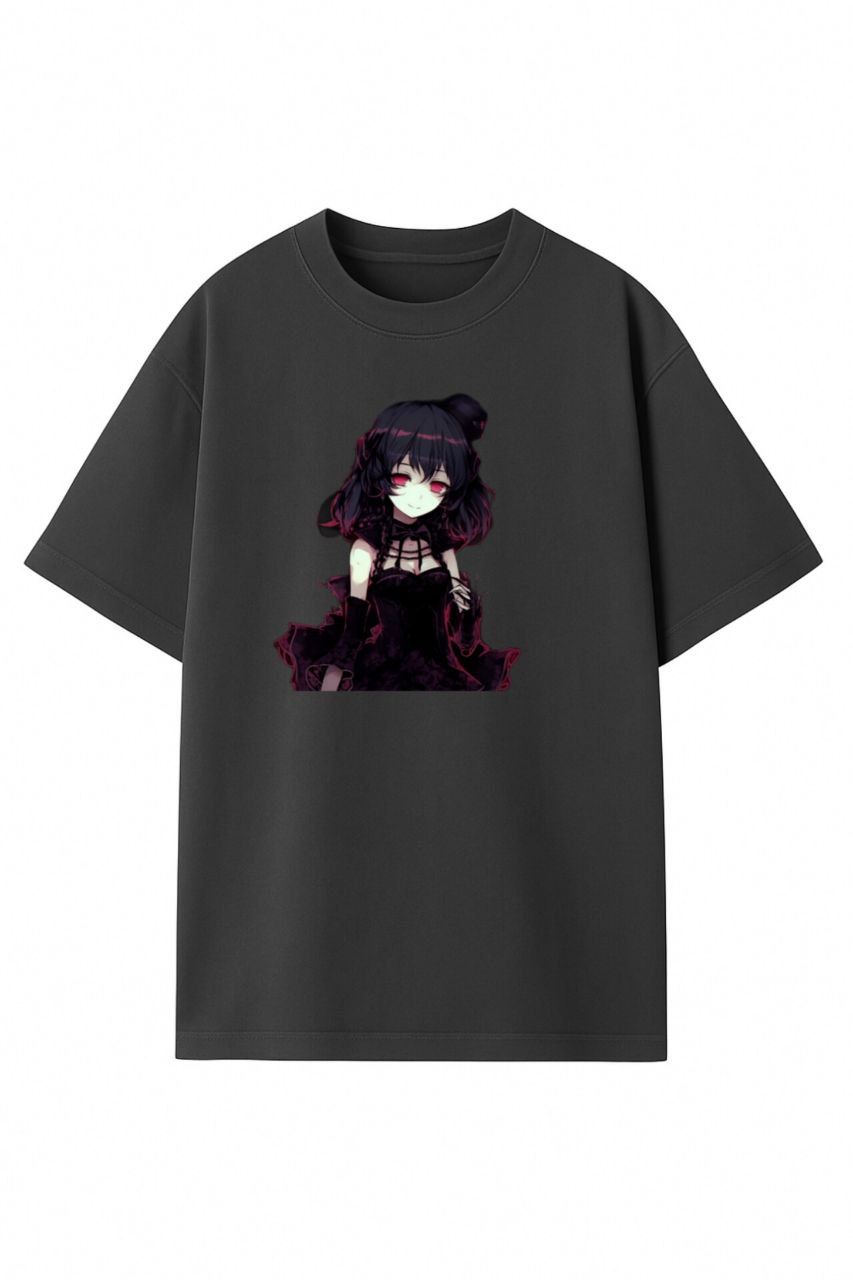 ФУТБОЛКА ОВЕРСАЙЗ ЧОРНА З ПРИНТОМ"АНІМЕ ДІВЧИНКА 1"