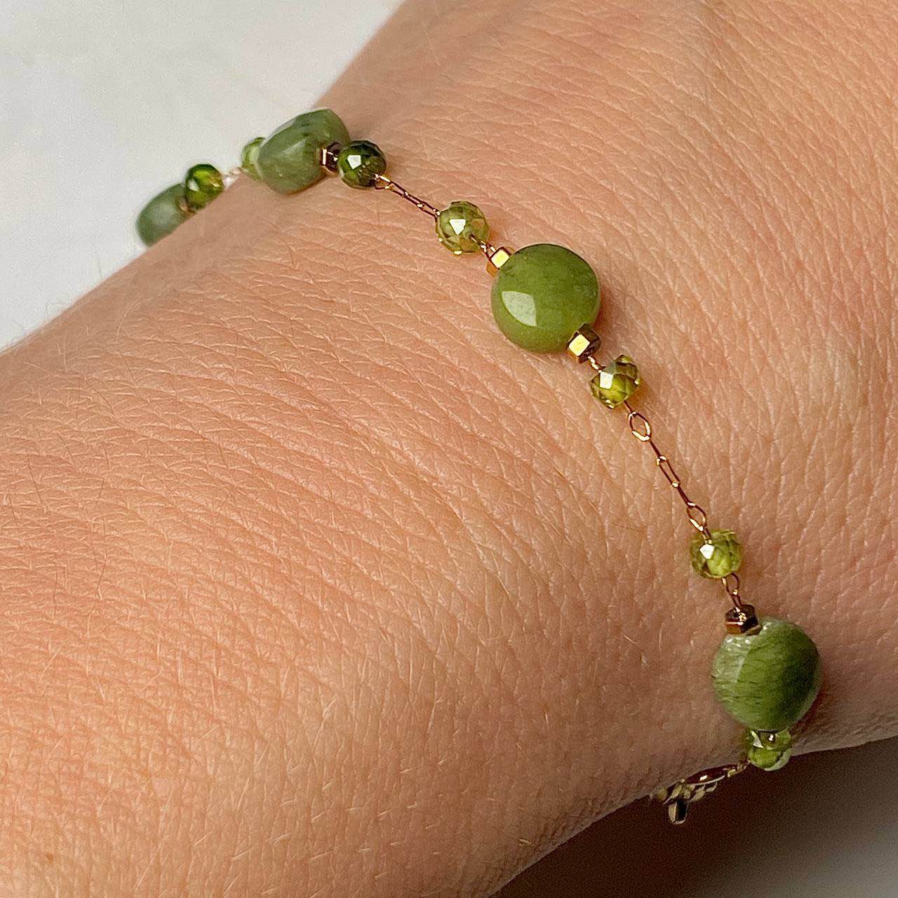 Delicate Jade Bracelet with Green Zirconia Accents