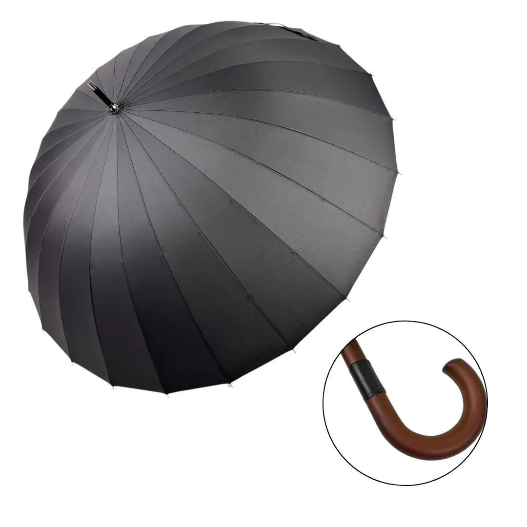 Парасоля-тростина на 24 карбонові спиці напівавтомат від Frei Regen, дерев'яна ручка гак