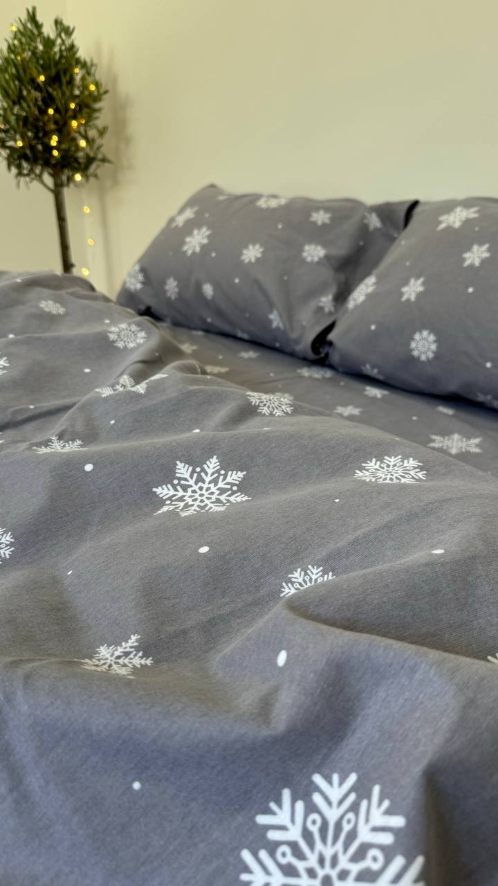 Комплект постільної білизни Фланель (байка) сніжинка сіра