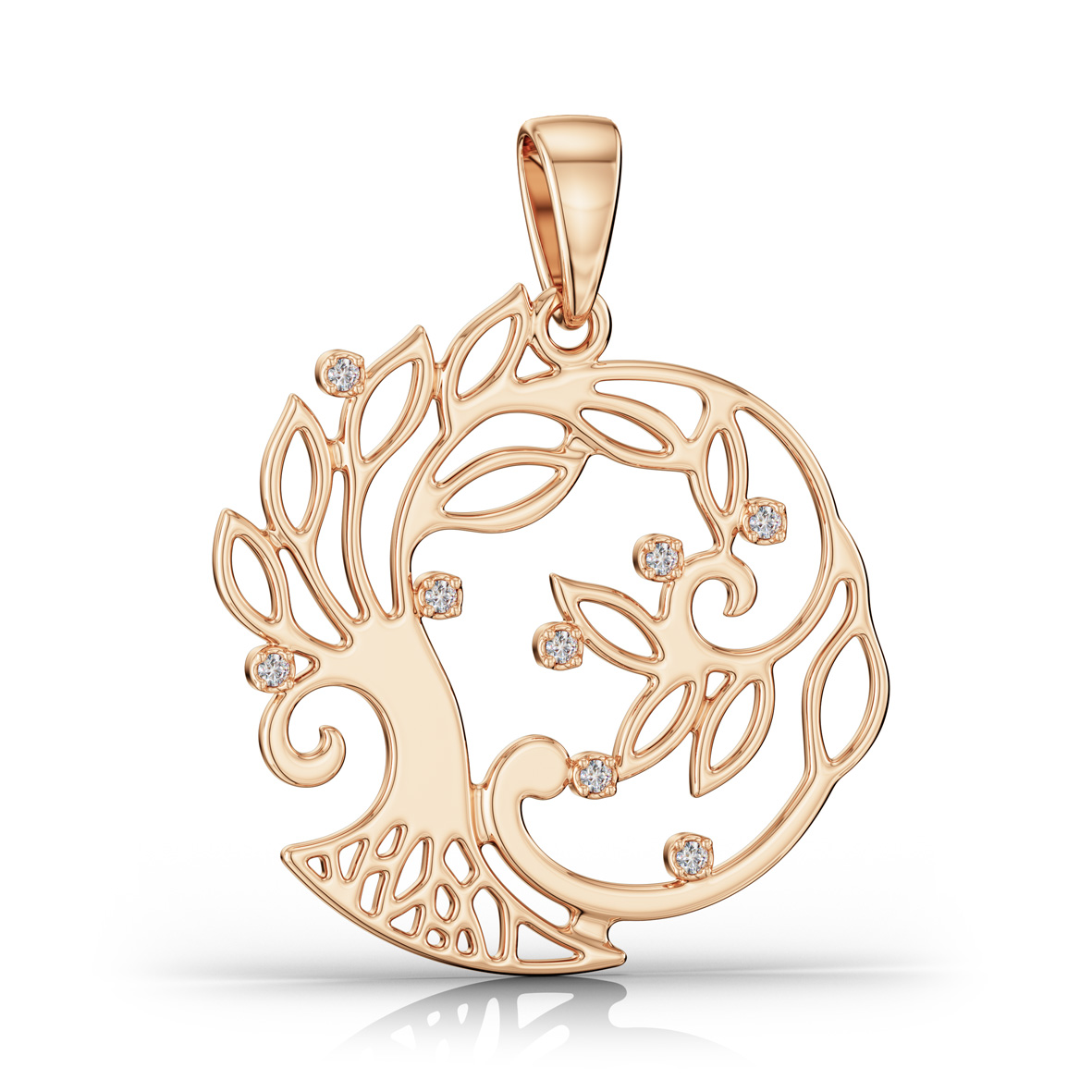Lebensbaum-Anhänger mit Zirkonia – 585er Rotgold