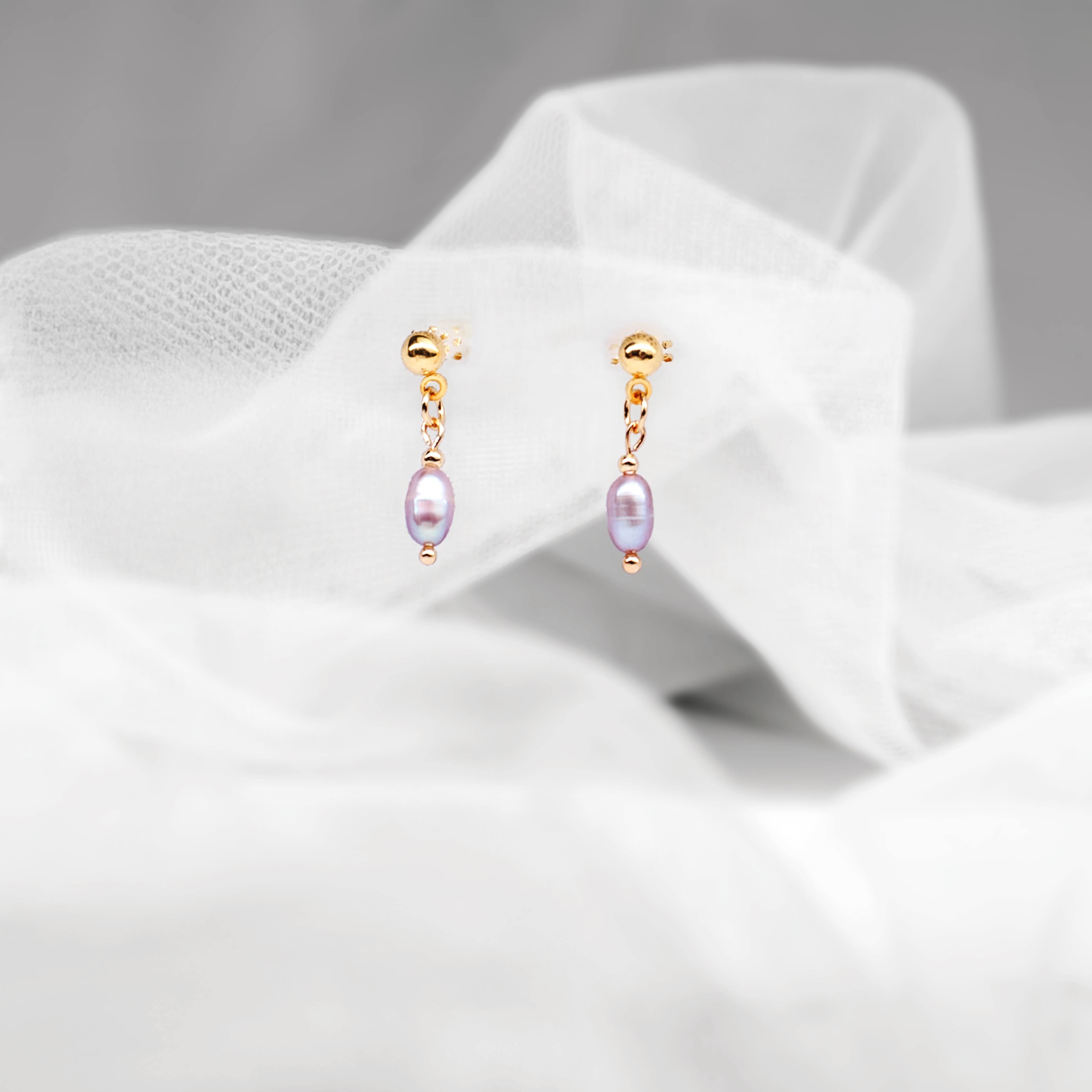 Minimalist Earrings with a Single Pink Freshwater Pearl