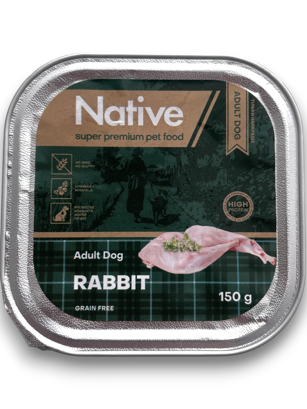 Native Adult Dog with Rabbit - повнораціонний вологий корм у вигляді шматочків в желе з кроликом для дорослих собак, 150г