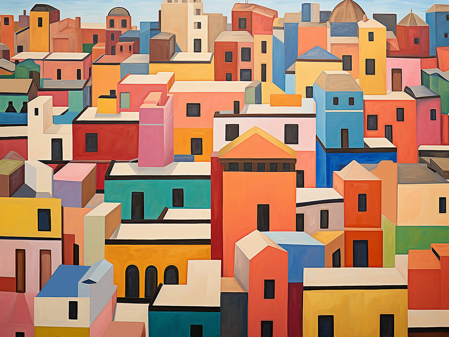 Roofs of the city, 60x80 cm, original acrylic painting on canvas