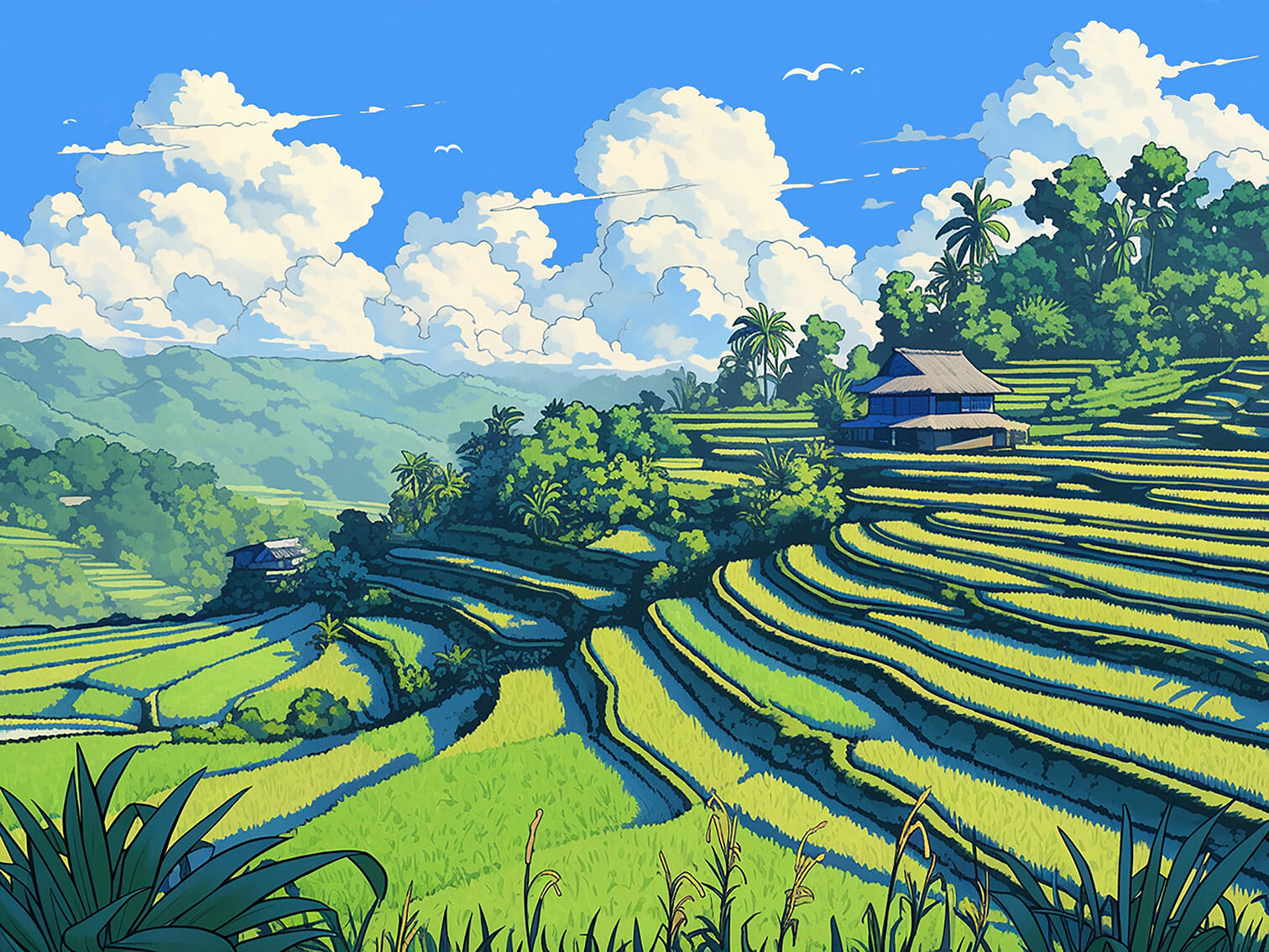 Rice terraces, 60x80 cm, original acrylic painting on canvas