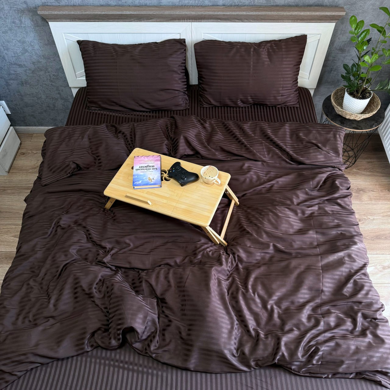 Постільна білизна Смужка шоколадна страйп полісатин, бавовна