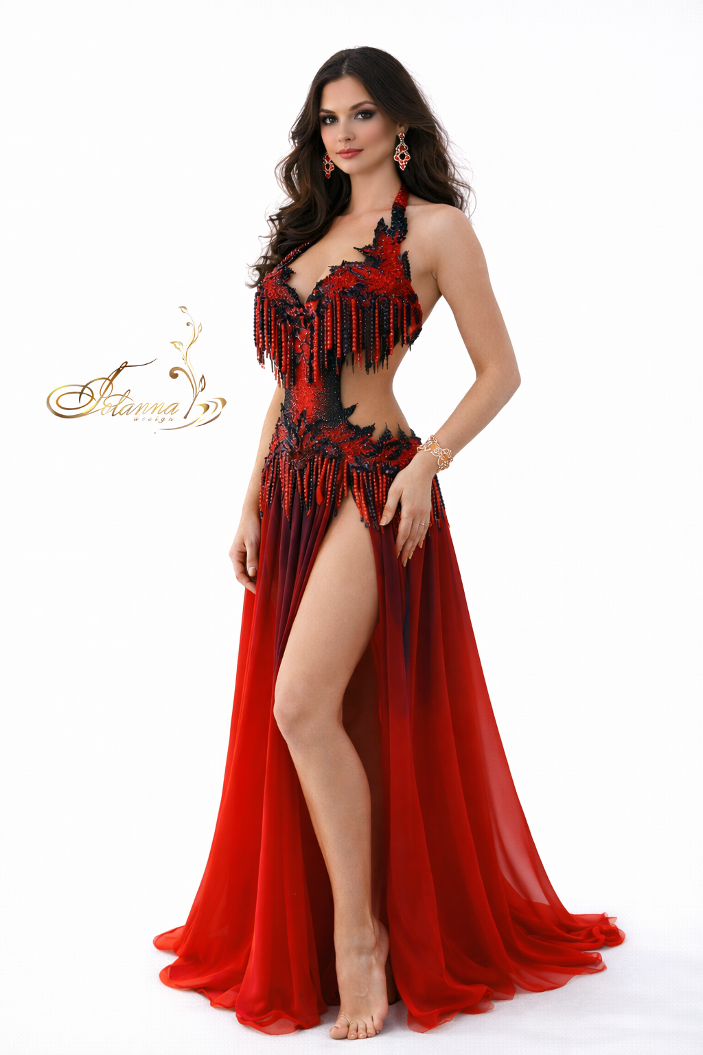 Luxury Red & Black Belly Dance Costume Ballroom dance costume Custom belly dance costume Professional belly dance costume