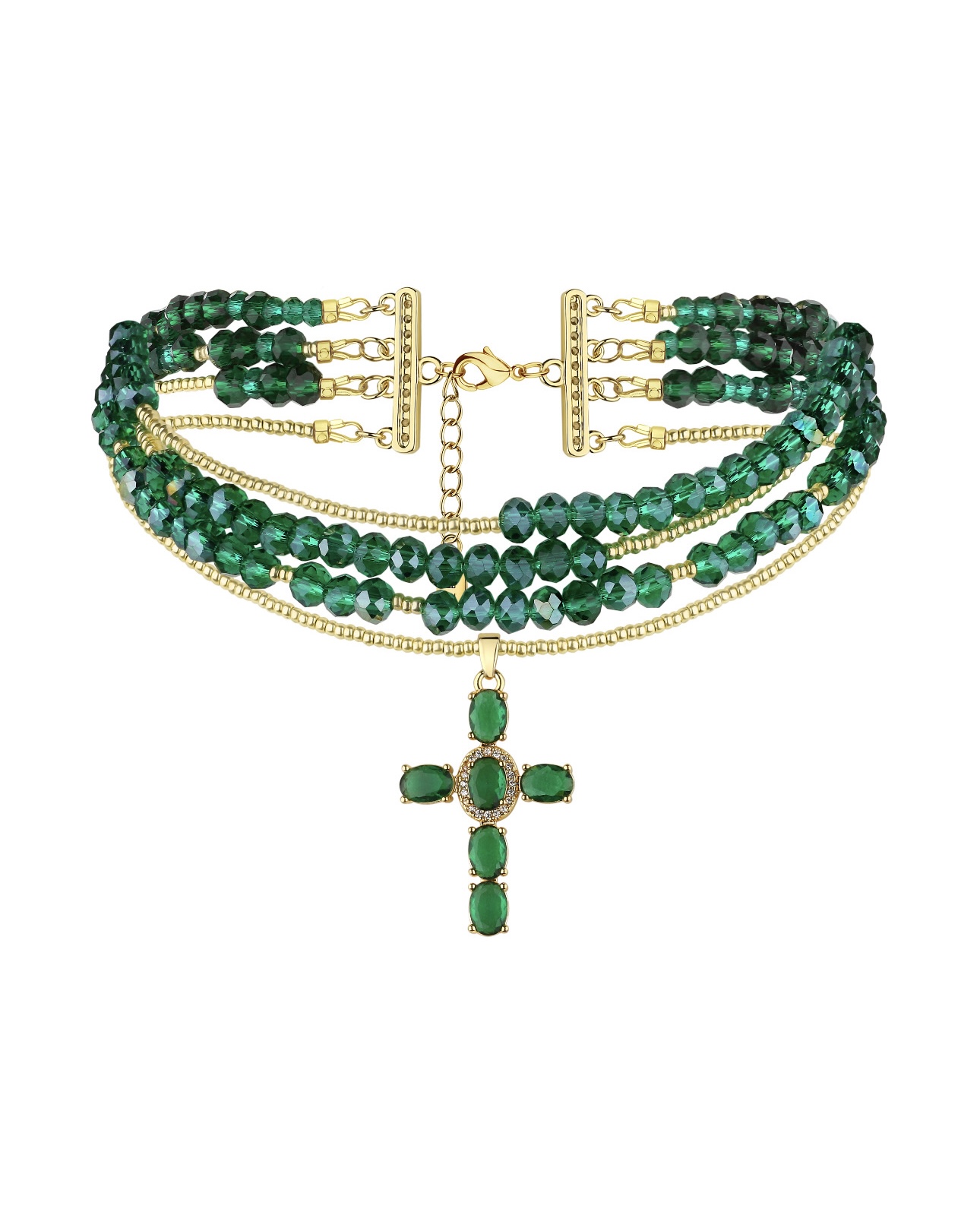 DIAMOND CROSS necklace green
