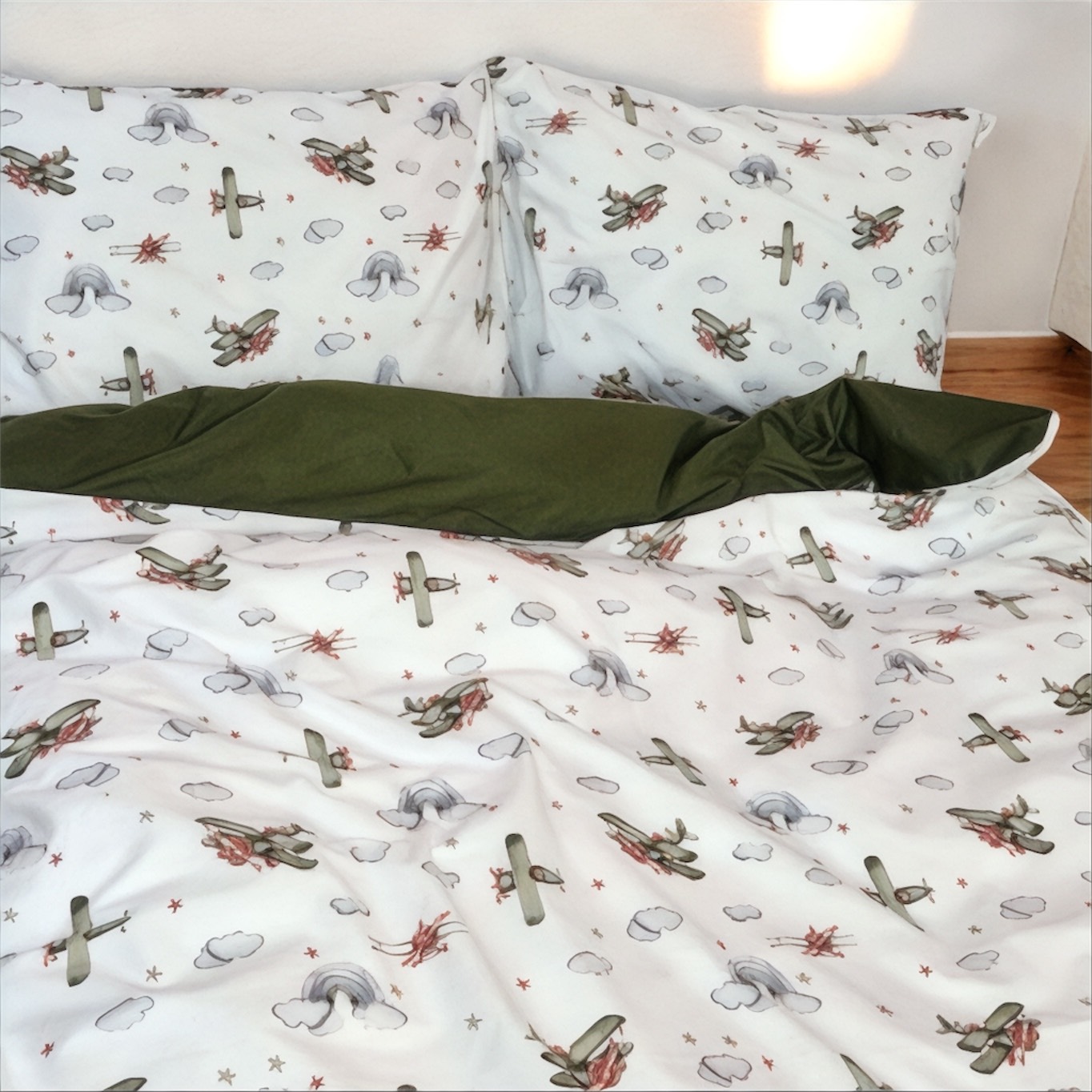 Постільна білизна дитяча з ранфорсу, Літачки зелені