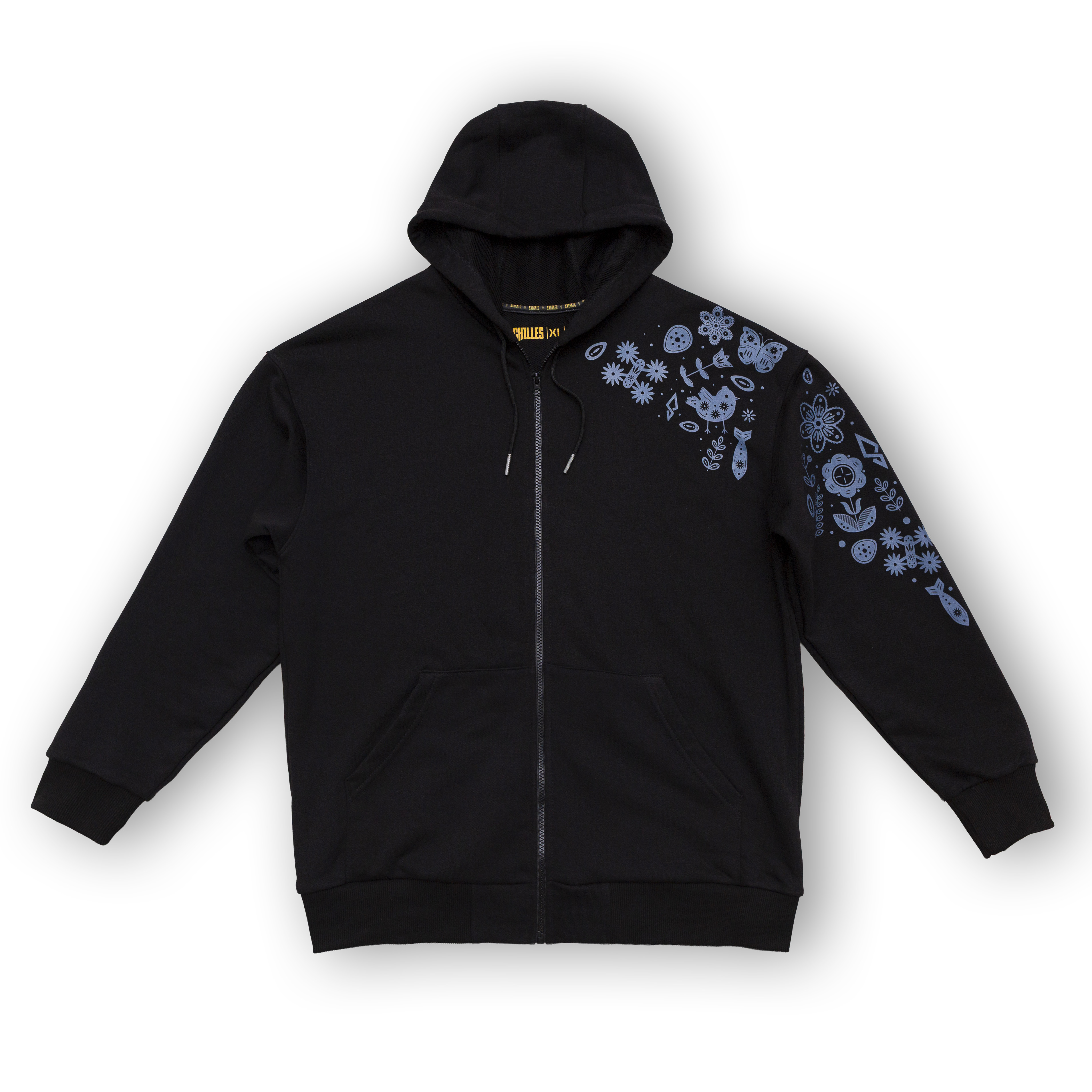 Худі “Сучасна класика” чорне з синім принтом