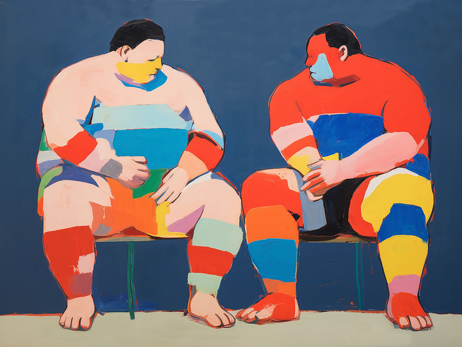 Wrestlers, 60x80 cm, original acrylic painting on canvas