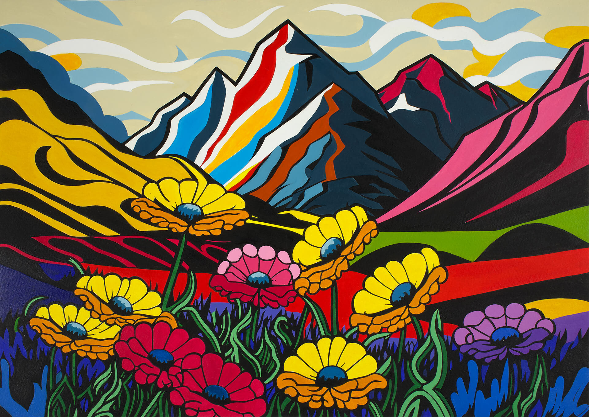 Alpine meadows, 30x42 cm original acrylic painting on paper