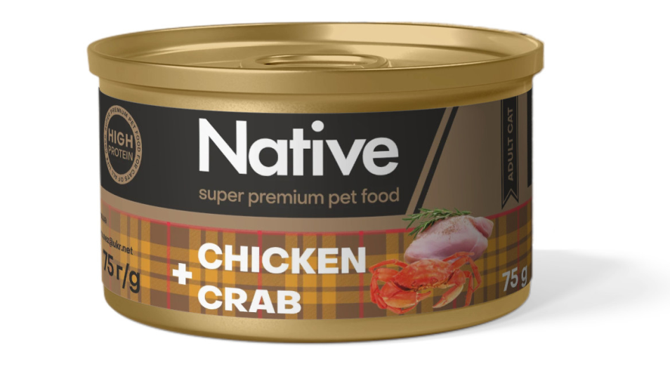 Native Chicken with Crab Adult Cat - натуральний консервований корм з куркою і крабом для котів, 75г