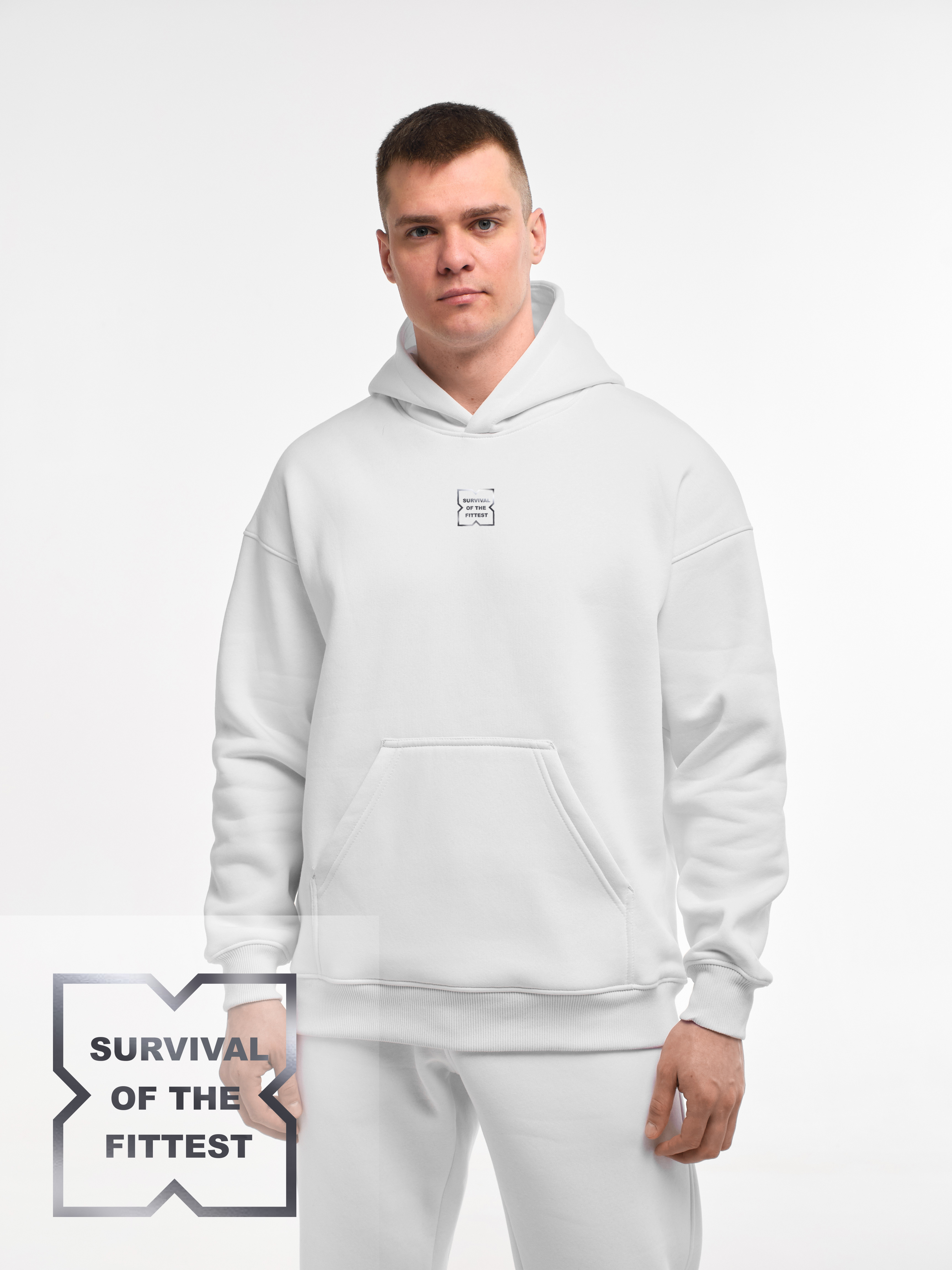 HOODIE "SURVIVAL OF THE FITTEST" | POCKET | WHITE EMOTION | XH1