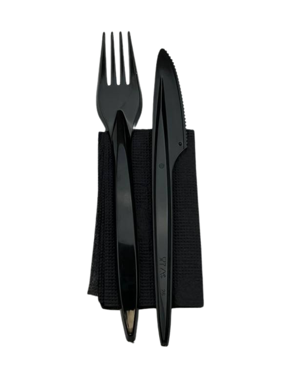 Набір столових приборів (виделка+ніж+серветка) в індивідуальній упапковці №19, чорні преміум (50 шт/уп)
