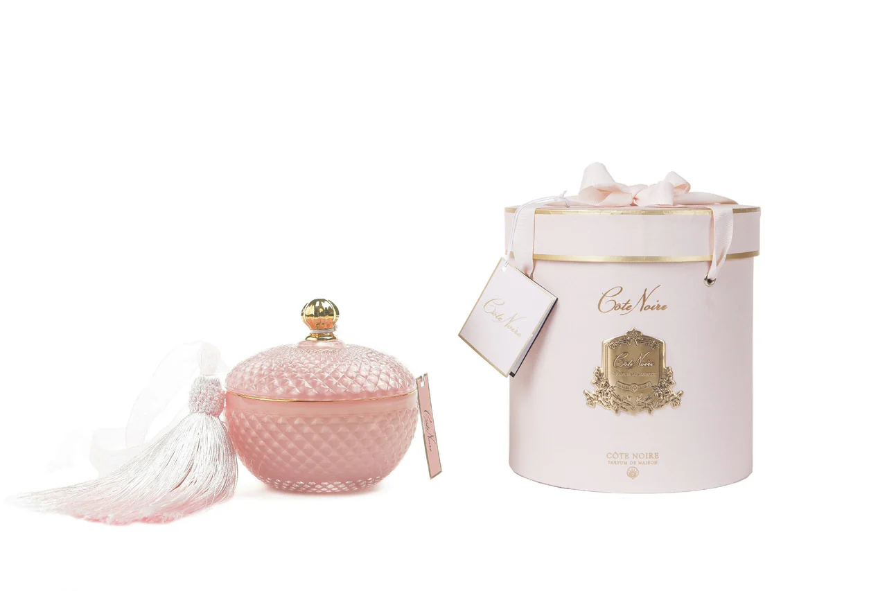 Кругла аромасвічка Cote Noire в стилі Арт Деко рожево-золота з ароматом Pink Champagne
