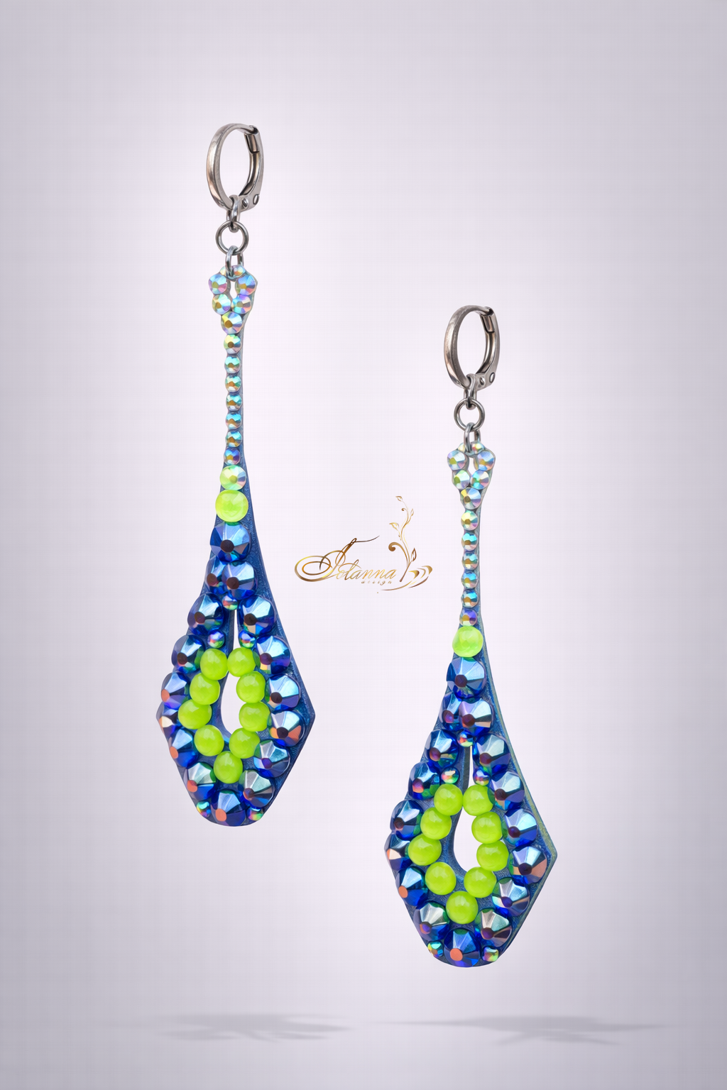 Blue & Neon Crystal Dance Earrings