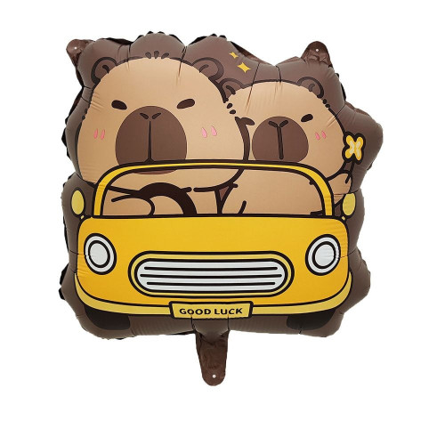 Фольгована кулька Капібара на машині, 1 шт , 46х52 см