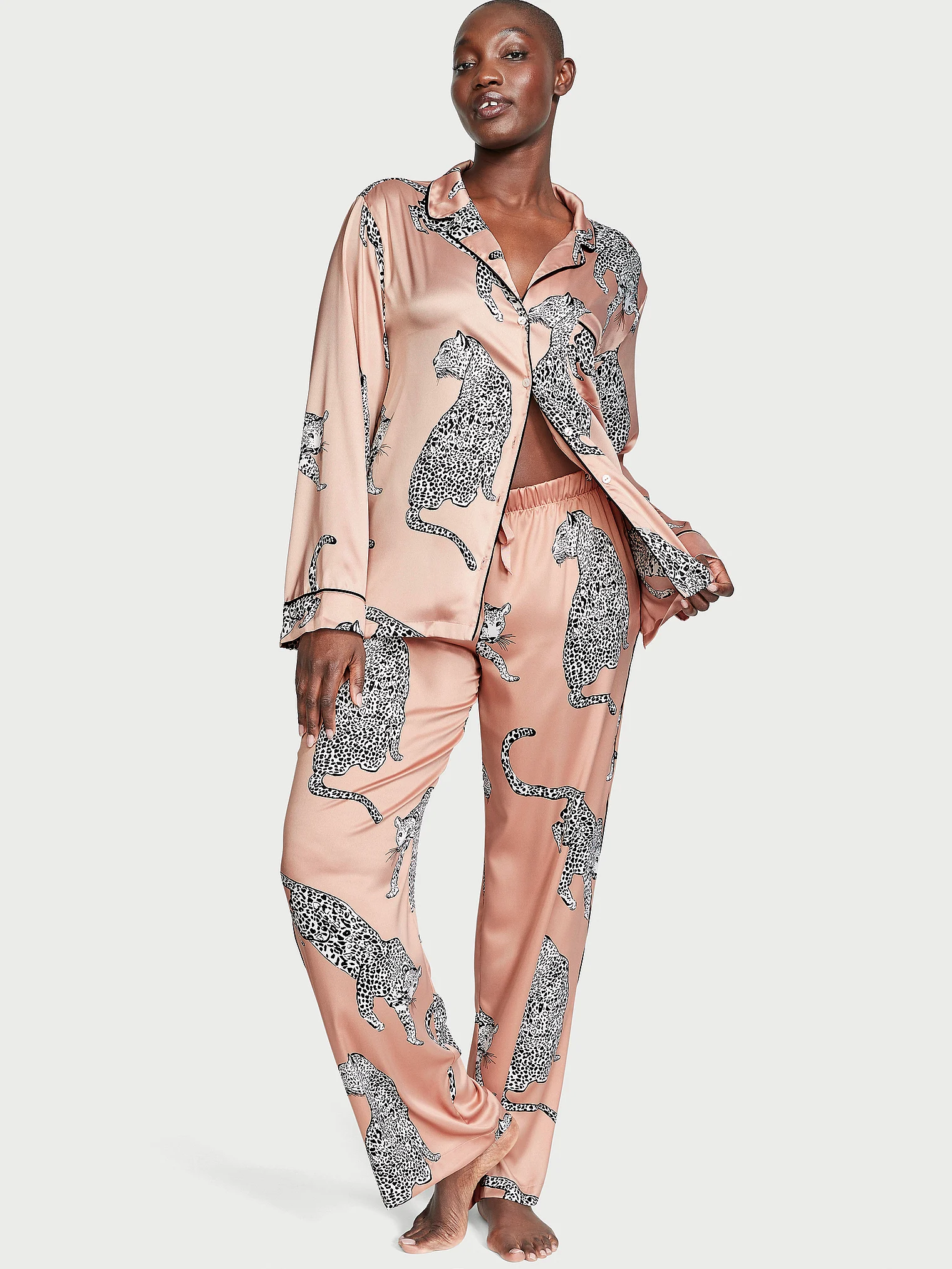Піжама Victoria's Secret Satin Long Pajama Set Leopard