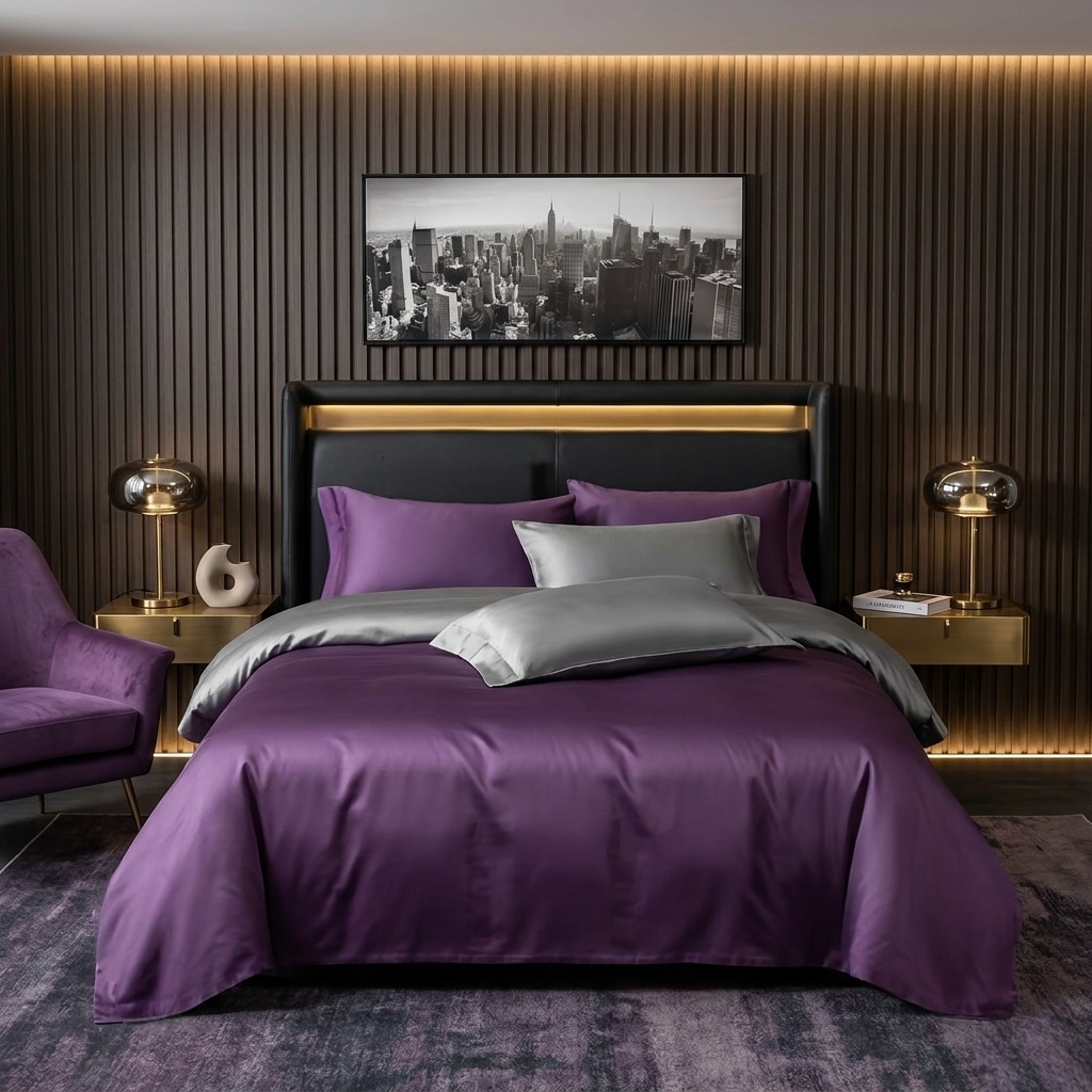 Постільна білизна з сатину, колір Violet & Grey