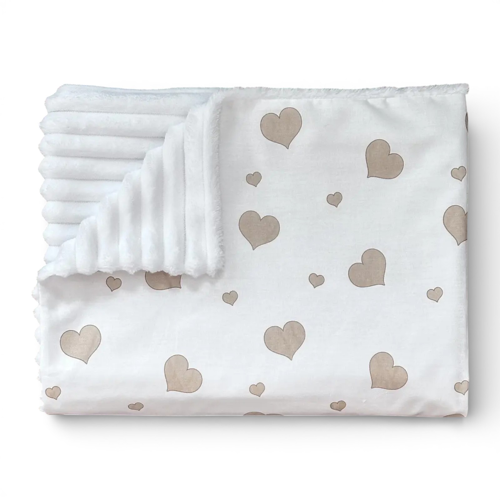 Плед плюшевий 100 х 80 см Сердечки бежеві на білому