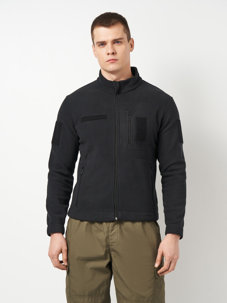 Флісова тактична чоловіча кофта UKM чорна з липучками