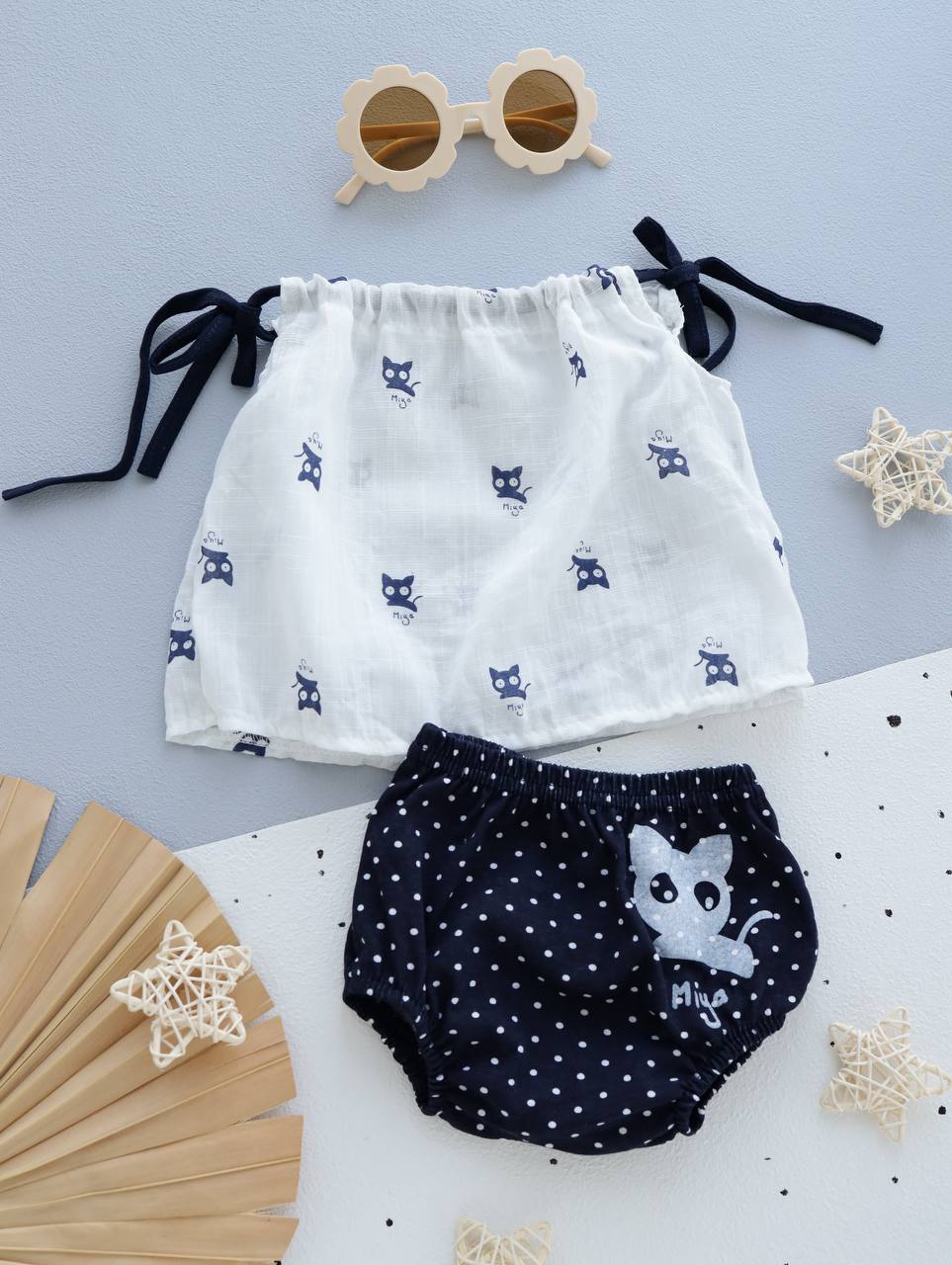 Літній комплект для новонародженої дівчинки  Сорочка з марлевки + шортики з куліру