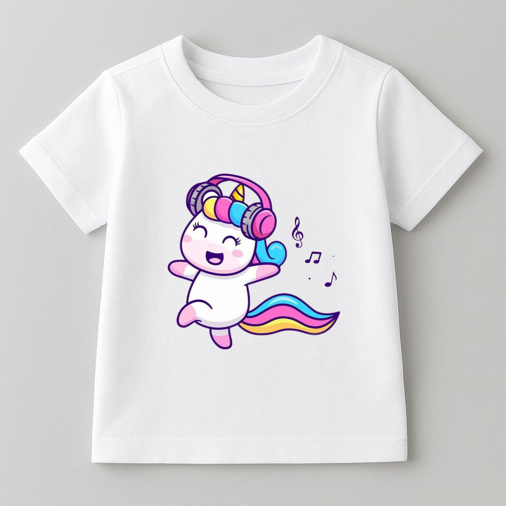 ДИТЯЧА ФУТБОЛКА КОТОН БІЛИЙ КОЛІР З ПРИНТОМ "ЄДИНОРІЖКА 2"