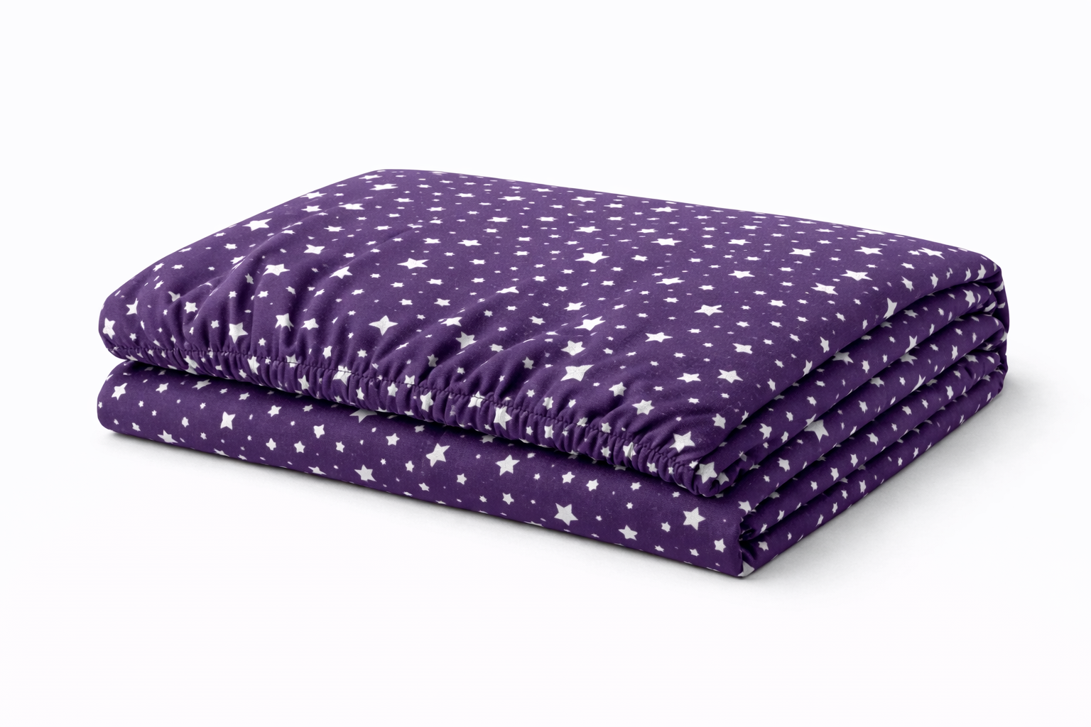 Дитяче простирадло га гумці ранфорс принт "Білі зірки на фіолетовому"