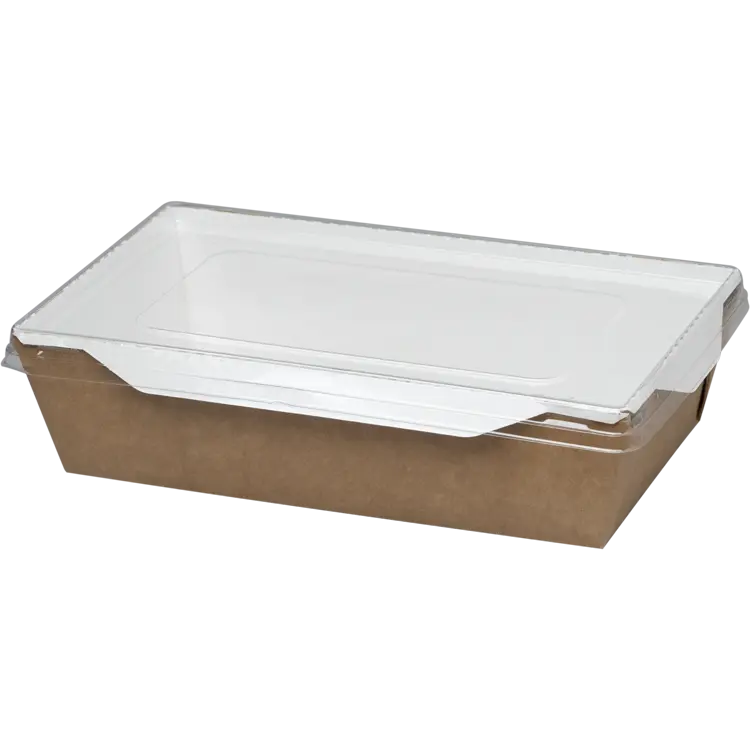 Салатник крафт/білий паперовий 700 мл з прозорою кришкою PET, 150×100×45 мм, 50 шт