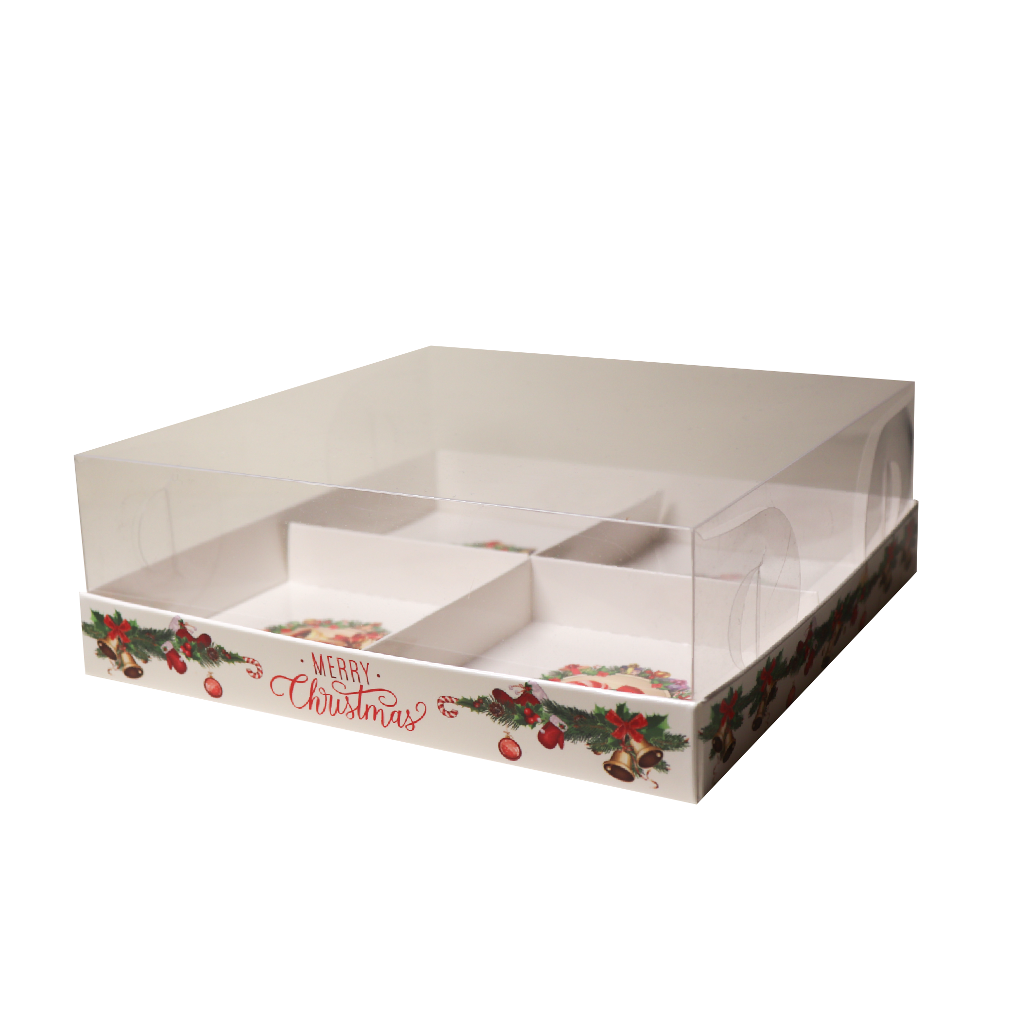 Квадратна коробка для мусових тістечок зі вставкою на 4 штуки з пластиковою кришкою 17.6х17.6х6 см