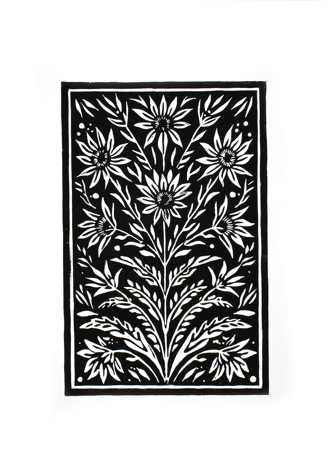 Floral ornament, 42x30 cm, linocut print on paper