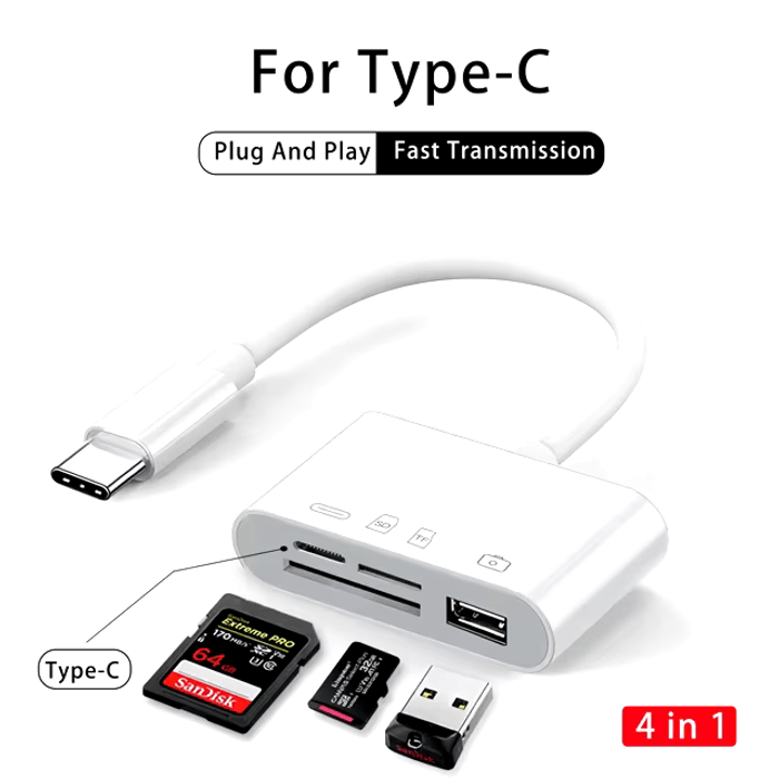 Card Reader 4 в 1 для Type-C / USB, TF, SD + транзитна зарядка