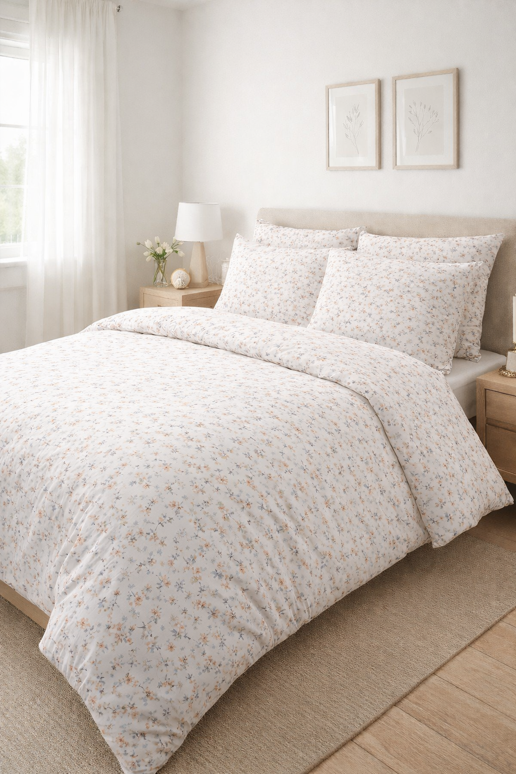 Постільна білизна  від виробника "Дрібні рожеві  квіти на білому"