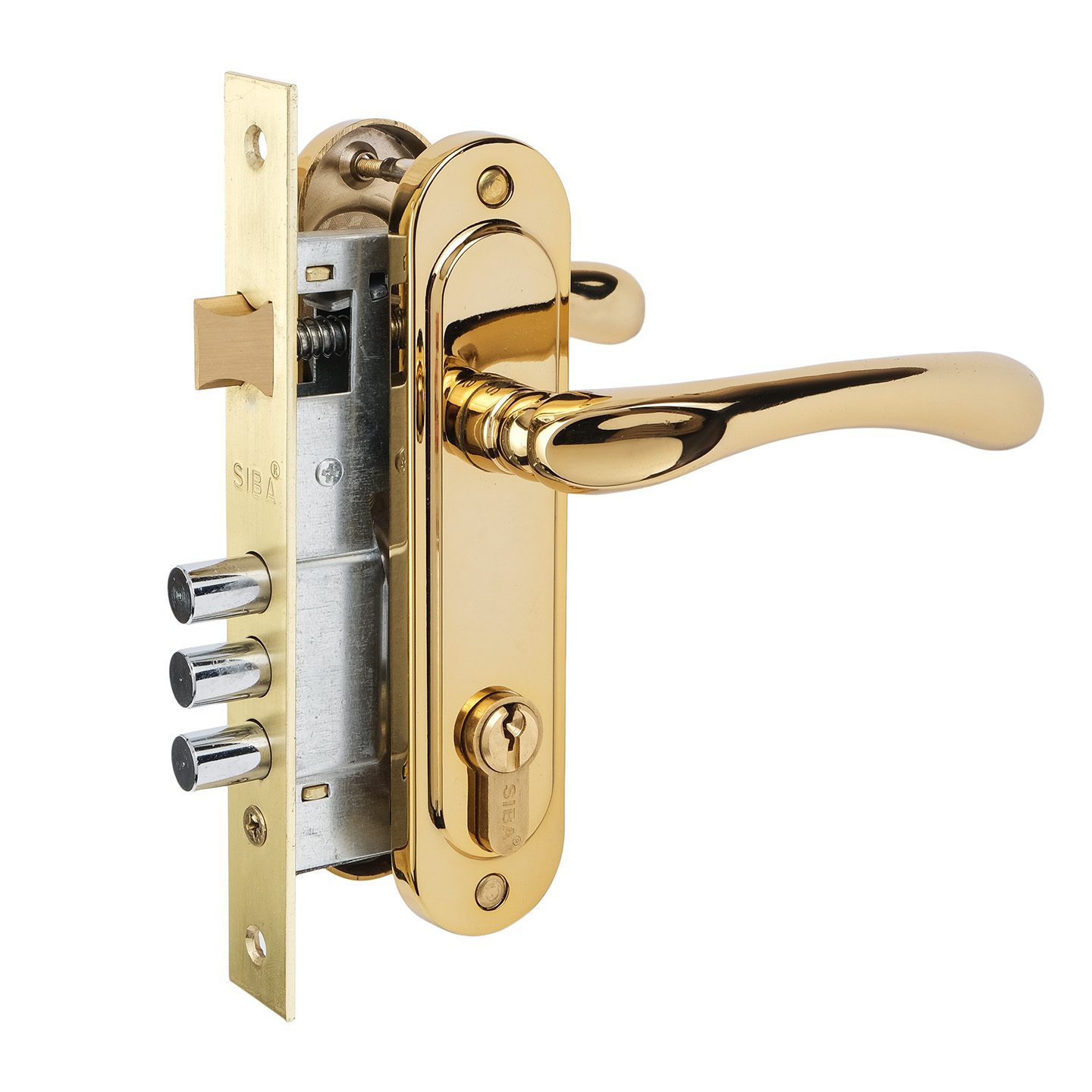 Комплект врізного замку з ручками SIBA Palermo 62 мм з циліндром, темне золото