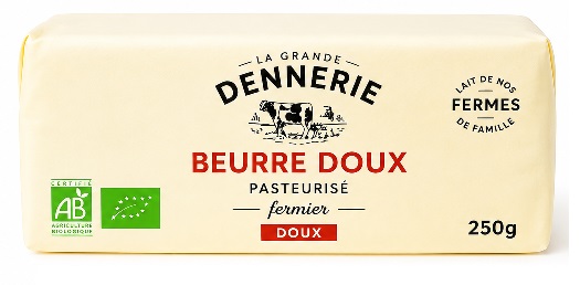 Beurre doux pasteurisé bio fermier (1x250g)