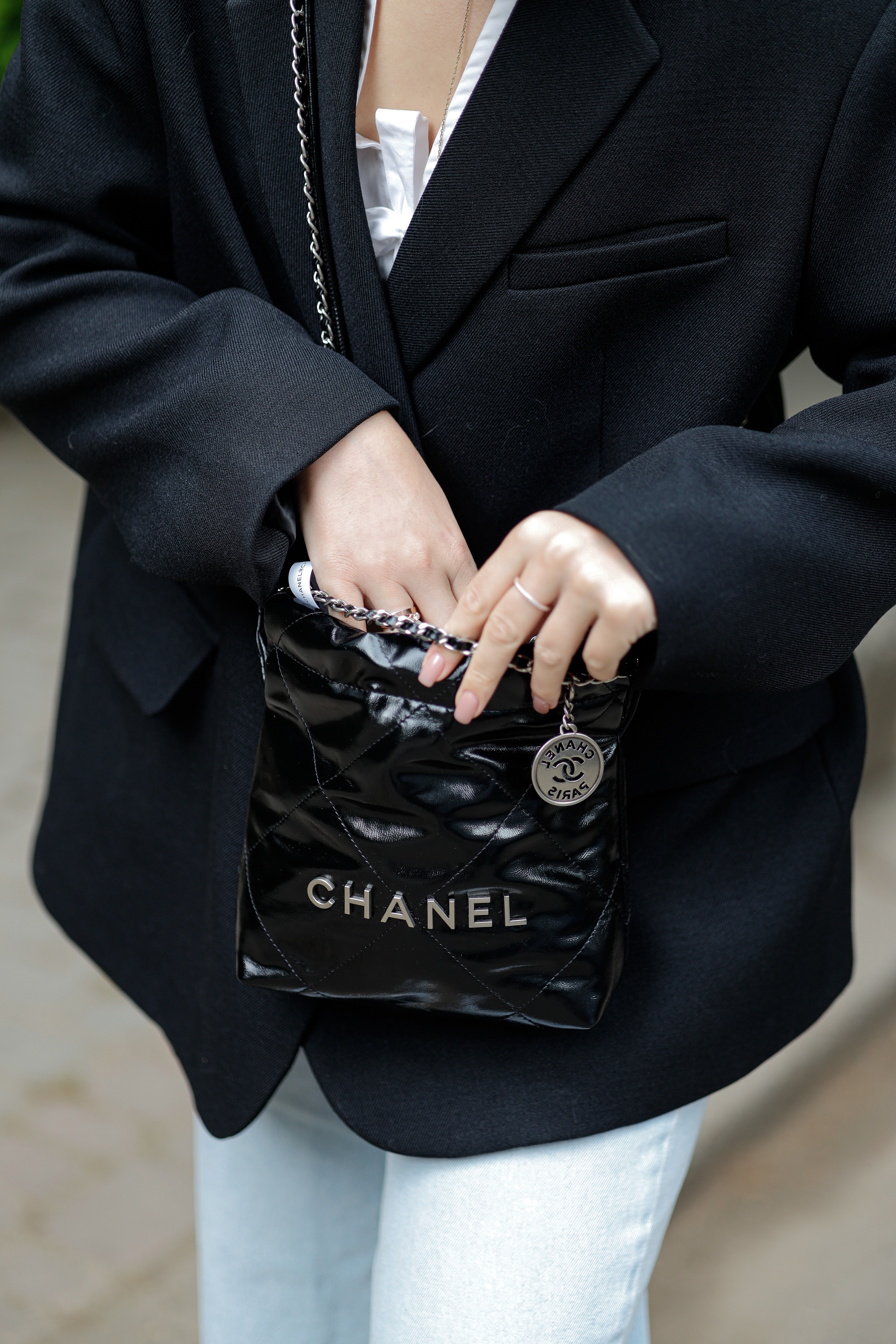Chanel Black Quilted Calfskin Mini 22 Bag Silver Hardware