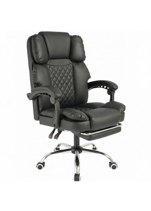 Крісло керівника з підставкою для ніг Мастер та функцією вібромасажу, офісне крісло на колесах, крісло офісне чорне