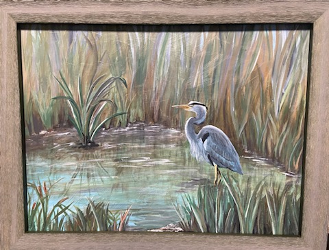 Blue Heron Wading - Original Acrylic Painting