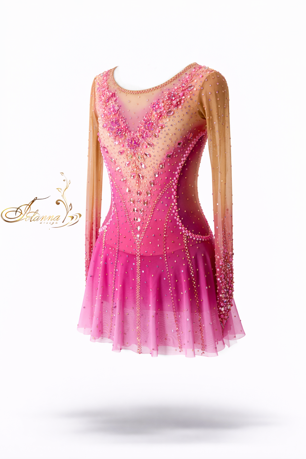 Pink Rhinestone Figure Skating Dress, Competition Ice Skating Costume,  Performance figure skating dress