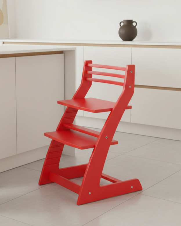 Зростаючий регульований деревяний дизайнерський дитячий стілець FunEra - Кораловий