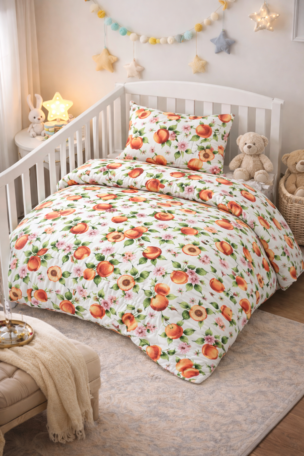 Постільна білизна  в ліжечко  ранфорс принт "Персики "