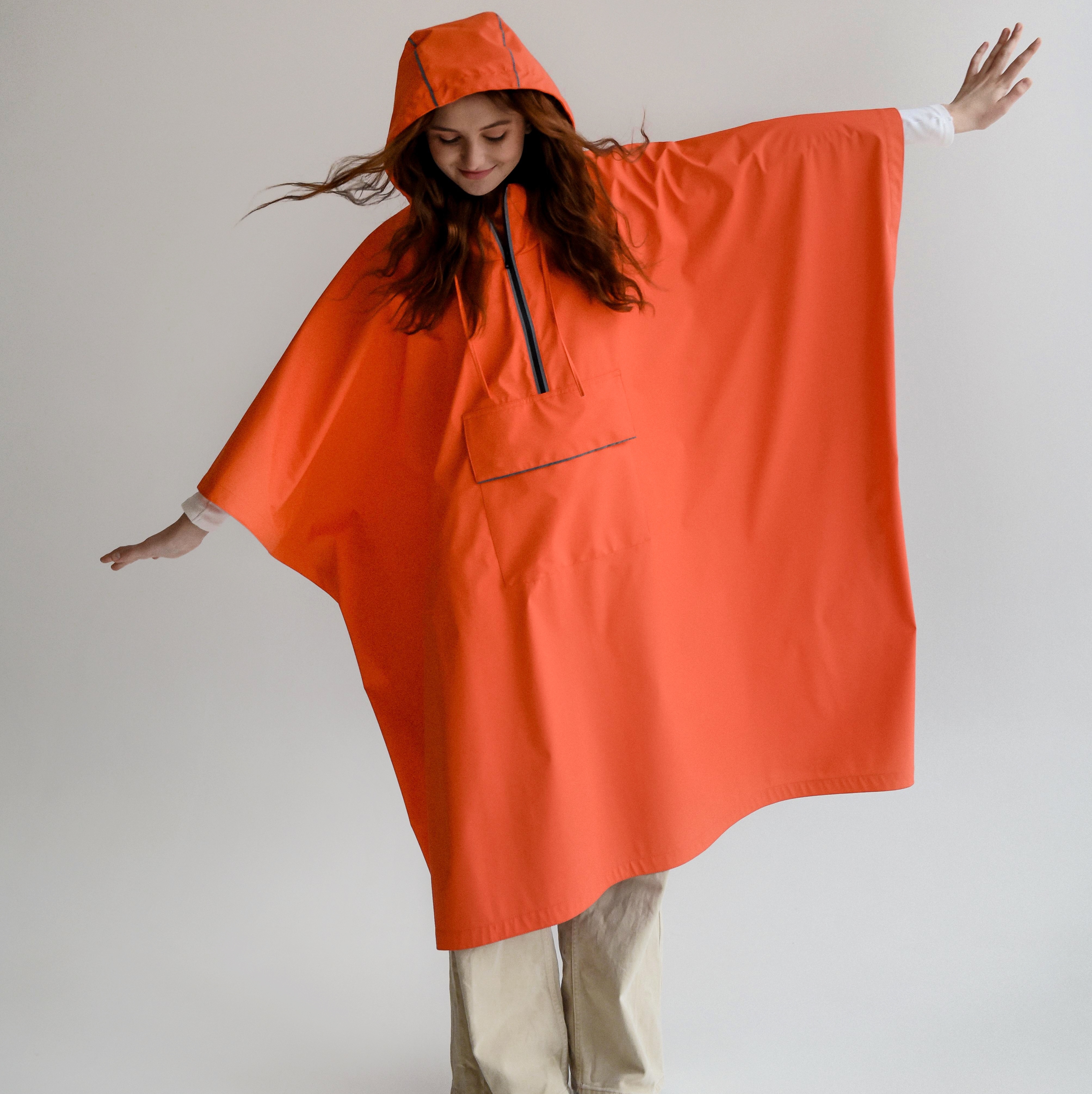 Помаранчевий дощовик-пончо універсальний / Orange Poncho Designer Raincoat Unisex one size