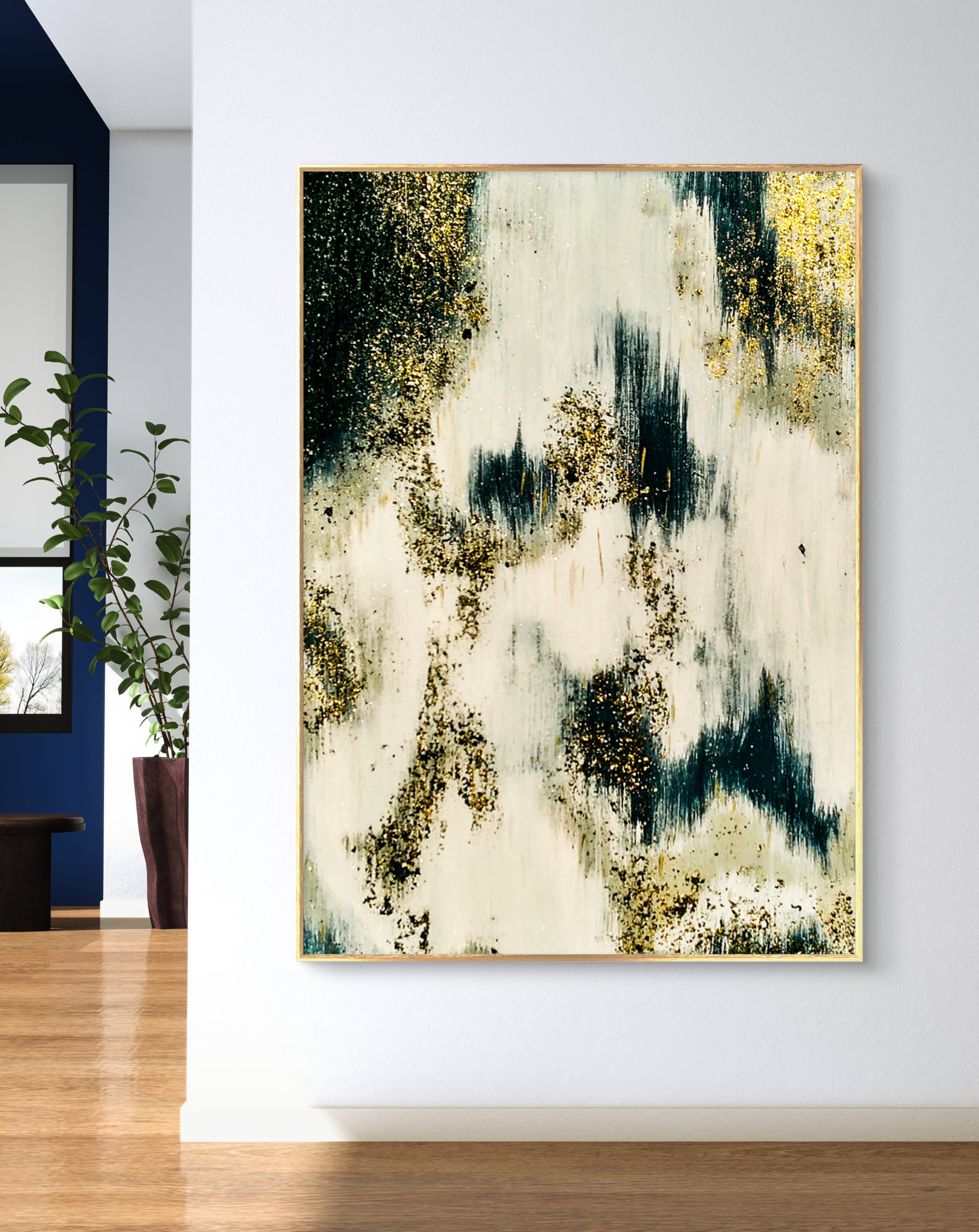 Авторська картина із золотою поталлю "Золоте сяйво туману"