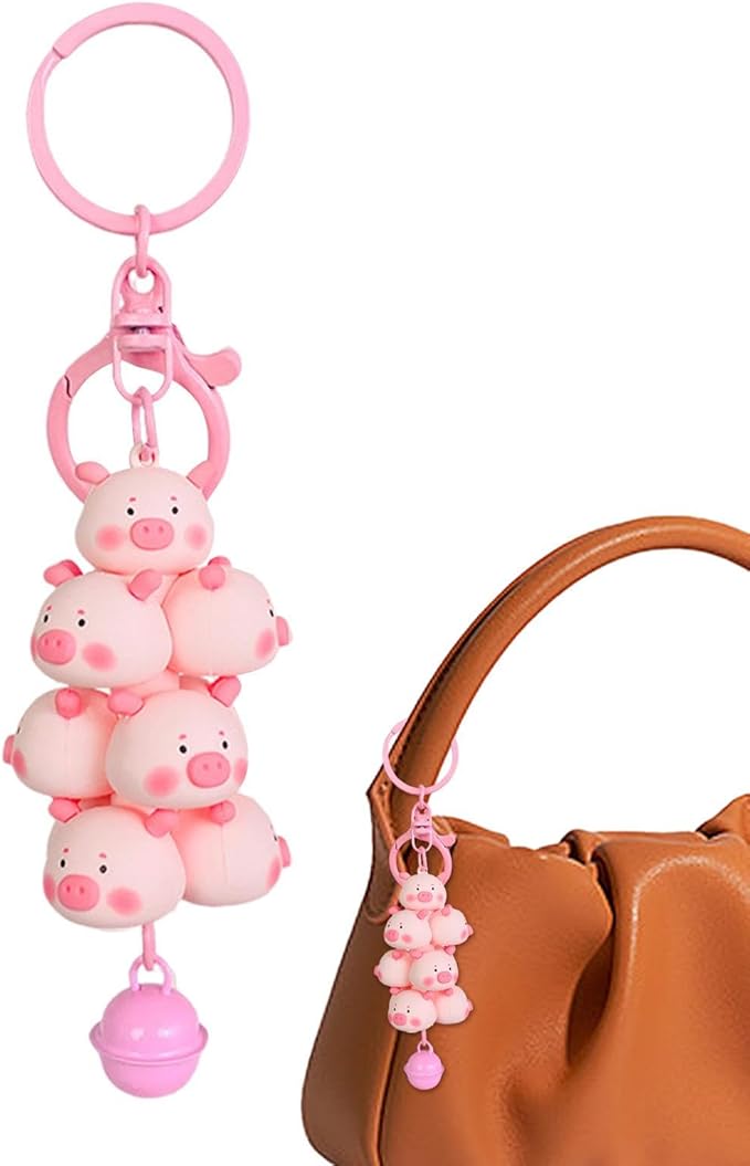 Брелок  Пірамідка з поросят  з дзвіночком — Kawaii аксесуар для сумок та ключів